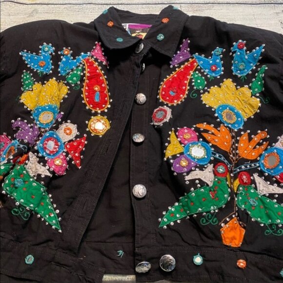 πππππππ Other Destination black folk art colorful pattern crop jacket. L - Picture 12 of 15
